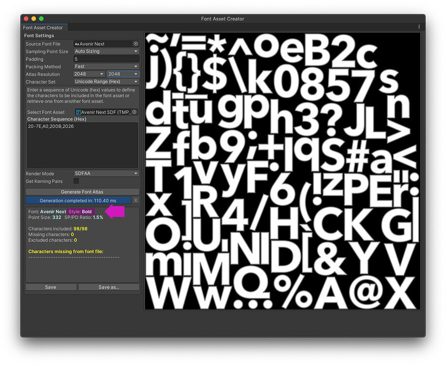 Accessing a different style of a font with TMP Font Asset Creator ...