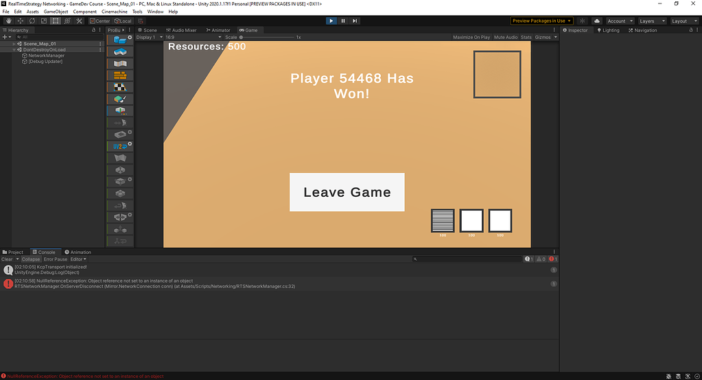 Leave Game Error After WInning - Ask - GameDev.tv