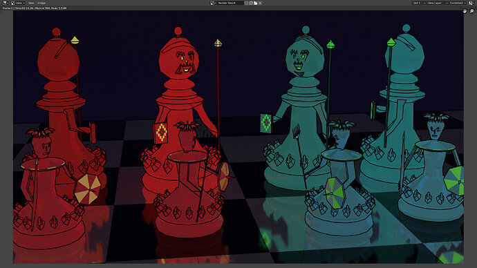 Chess scene in the dark, freestyle cycles