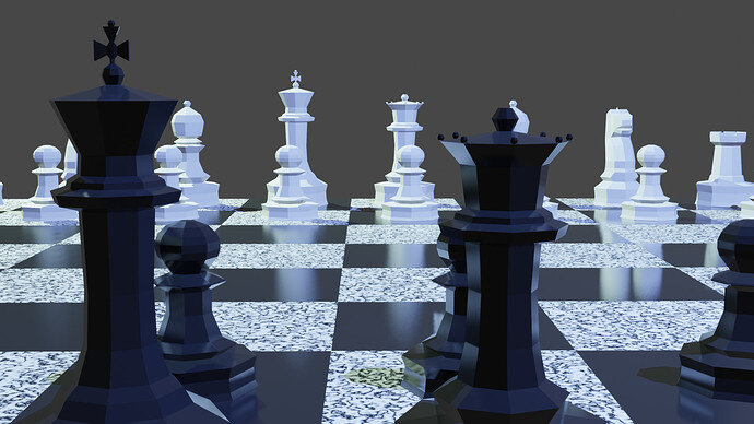 Chess Board Scene Black King Queen Perspective