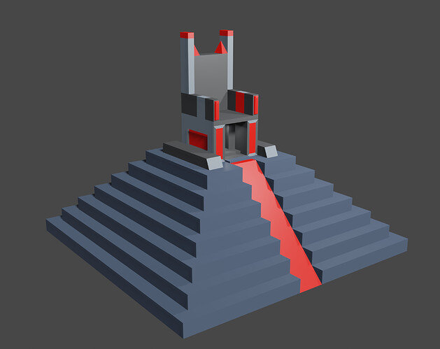 chair on pyramid with ramp to door inside