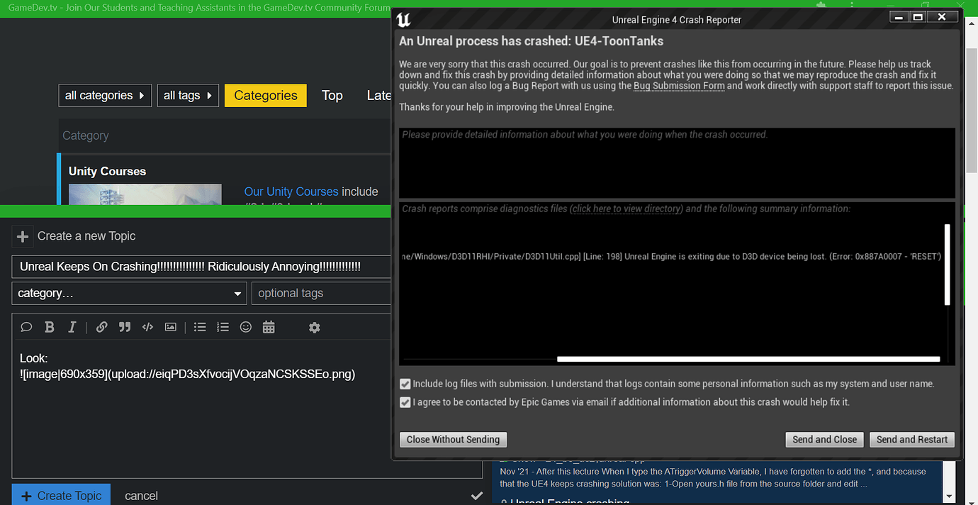 Unreal Keeps On Crashing! Ridiculously Annoying! - Ask - GameDev.tv