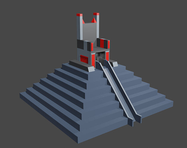 chair on pyramid with rail to door inside