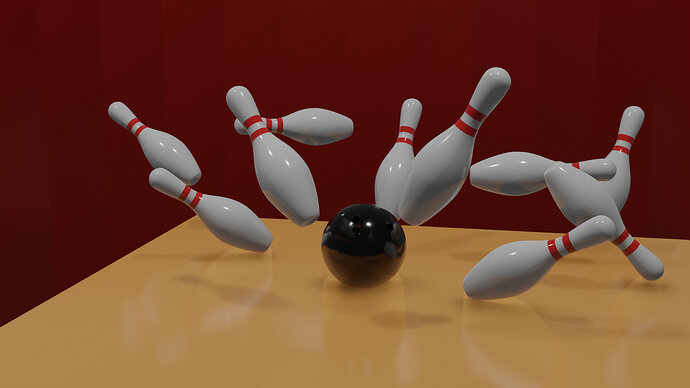 Bowling Scene Strike with Reflections