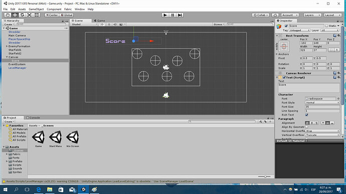 LaserDefenderUnitySceneView