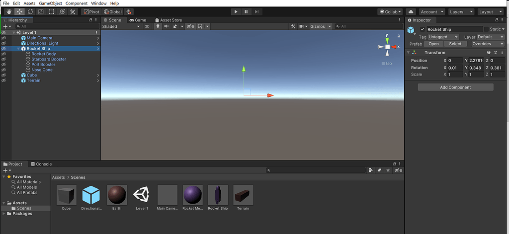 Can't see Rocket in Scene mode - Ask - GameDev.tv