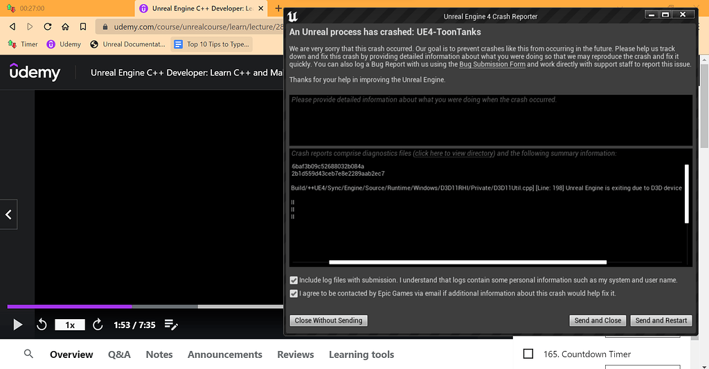 Unreal Keeps On Crashing! Ridiculously Annoying! - Ask - GameDev.tv