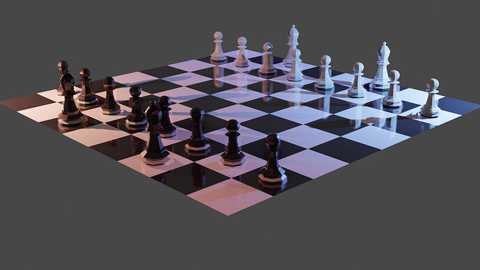 Chess scene with lighting red blue