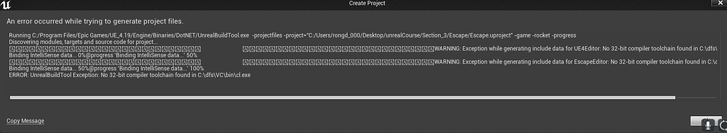 Create new c++ project error - Talk - GameDev.tv