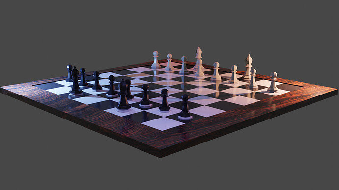 Chess scene with wooden boars