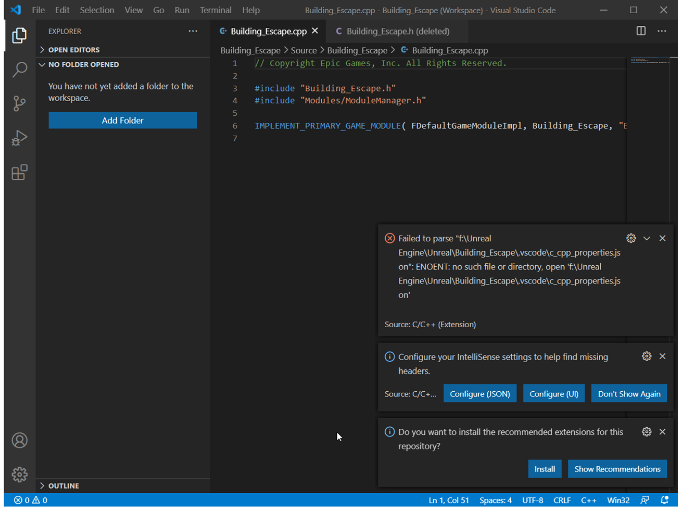 Building_Escape cannot be compiled, try rebuilding from source manually ...