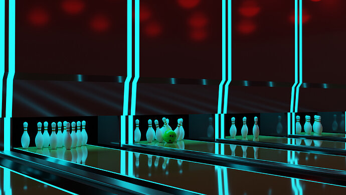 Bowling Alley With Pins Falling and Lights Dimmed