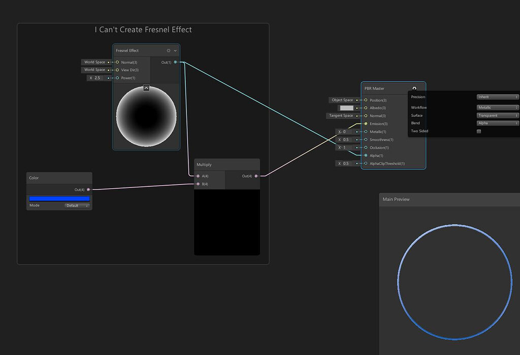 Fresnel Effect Not showing correctly in Unity 2019.2.0f1 - Ask - GameDev.tv
