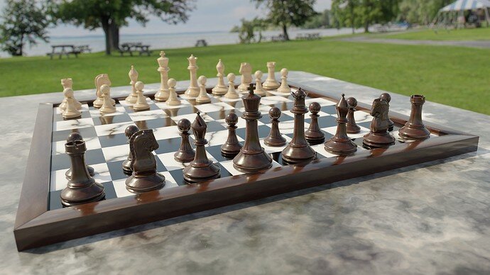 Chess Set RENDER 04.2 (FINAL HI-RES - new bkgd and rotated HDRI to match lighting, tightened up wood frame corners a little, SID, 800 samples, 95 jpg qual, 14m58s)