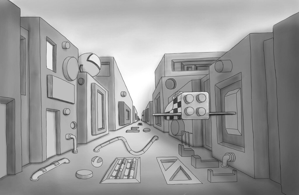 Easy Tutorial for a City with One Point Perspective Drawing