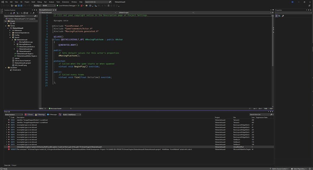 Obstacle Assault : CPP Build Error - Ask - GameDev.tv