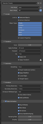 blender export settings