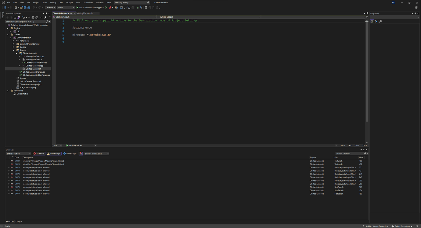 Obstacle Assault : CPP Build Error - Ask - GameDev.tv