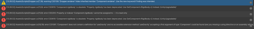 I am getting a bunch of errors in my Dropper script - Ask - GameDev.tv