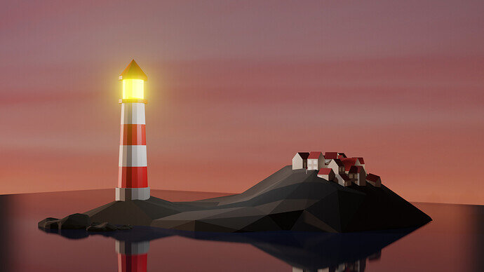 Low Poly Lighthouse At Dusk