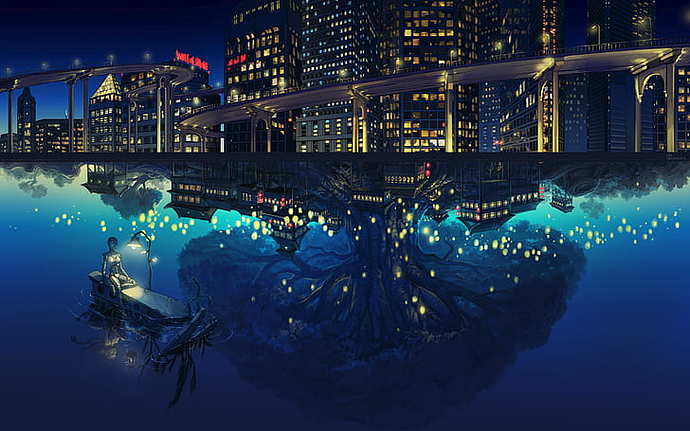 alternate-reality-building-reflection-night-view-wallpaper-preview