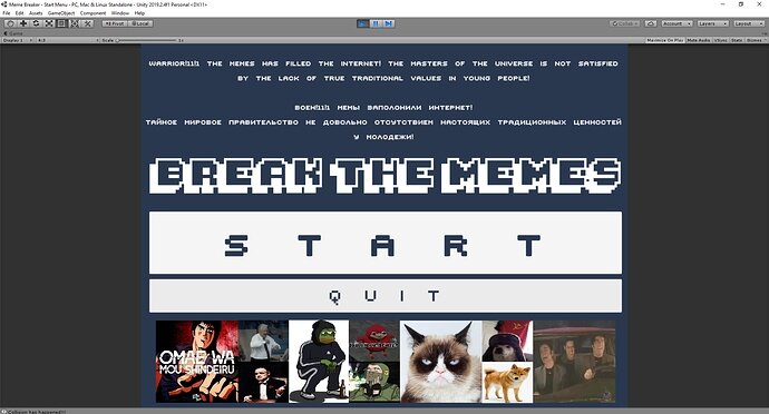 Meme Breaker - Start Menu - PC, Mac & Linux Standalone - Unity 2019.2.4f1 Personal DX11