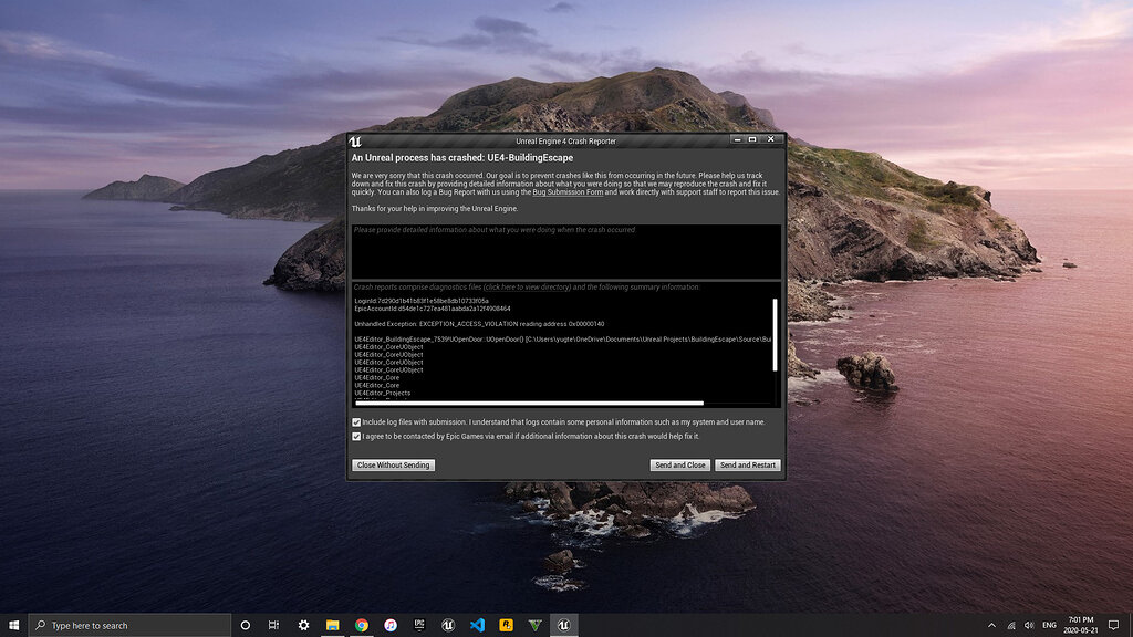 BuildingEscape Project does not open! Keeps Crashing! - Ask - GameDev.tv