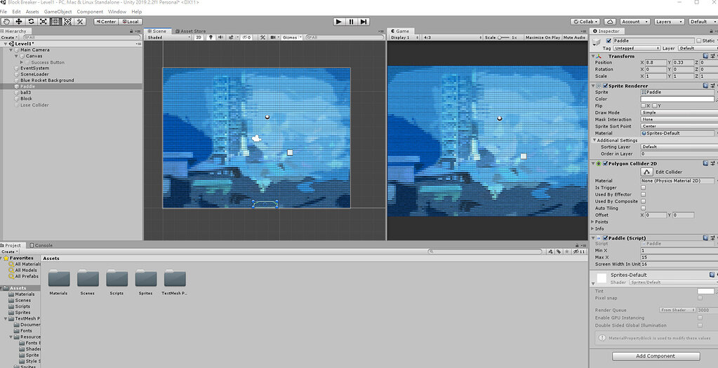 My paddle didnt appear in the both scene and game view - Ask - GameDev.tv
