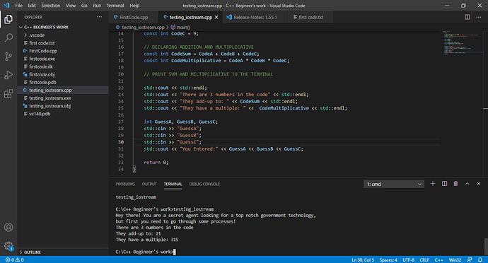 testing_iostream.cpp - C++ Begineer's work - Visual Studio Code 13_04_2021 18_30_59