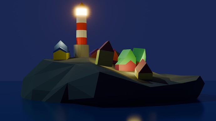 Phare sur rocher avec maisons