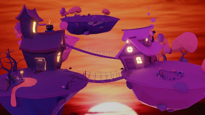 moody sunset color scheme floating islands