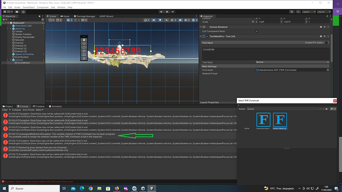 Error Material fuente TMP_FontAsset