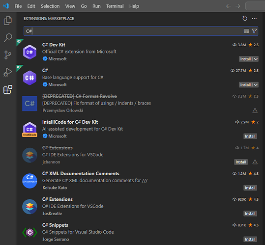 C# Visual Studio Code Extensions