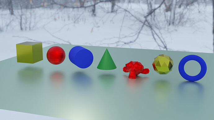 Alligned objects with snow scene HDRI no time limit