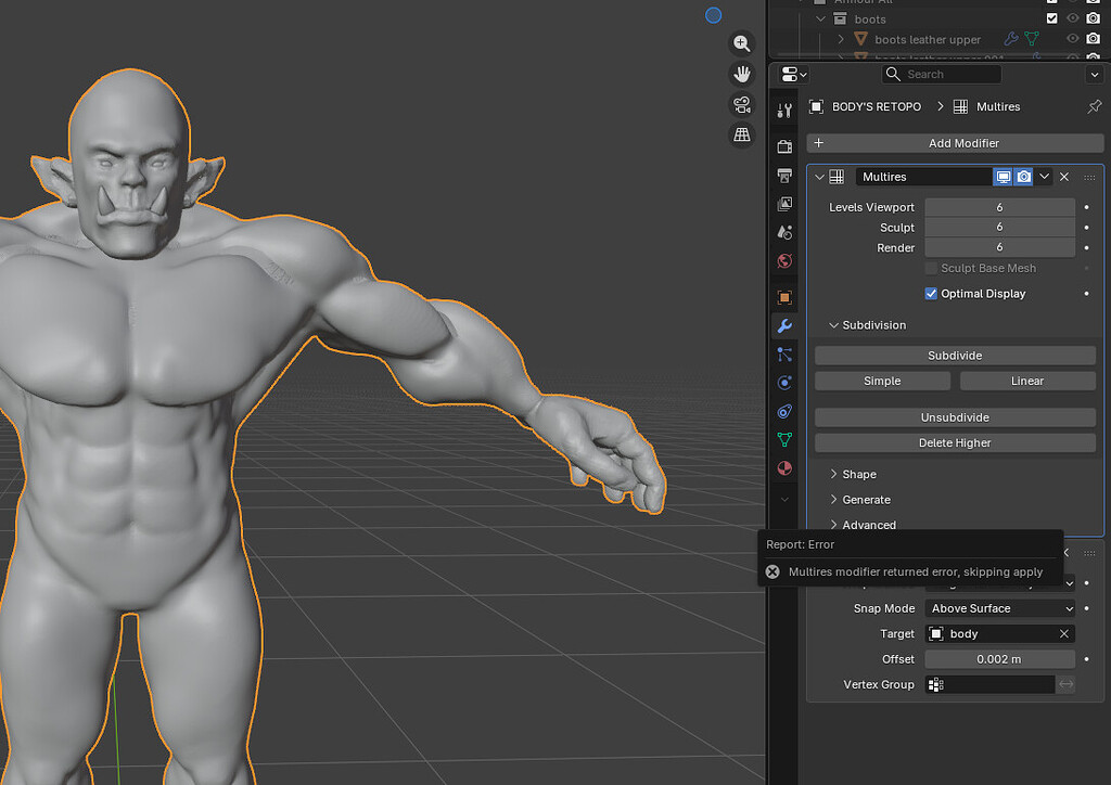 Error when I try to apply the Shrinkwrap modifier - Ask - GameDev.tv