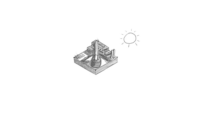 isometric diaroma rocket ship drawing