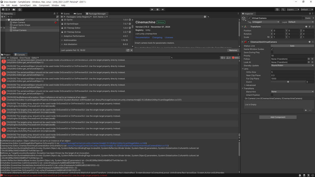Numerous errors and no virtual camera body and aim settings - Ask ...