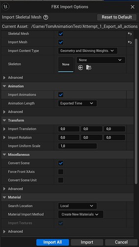 Attempt 1 All Actions Unreal Import Settings