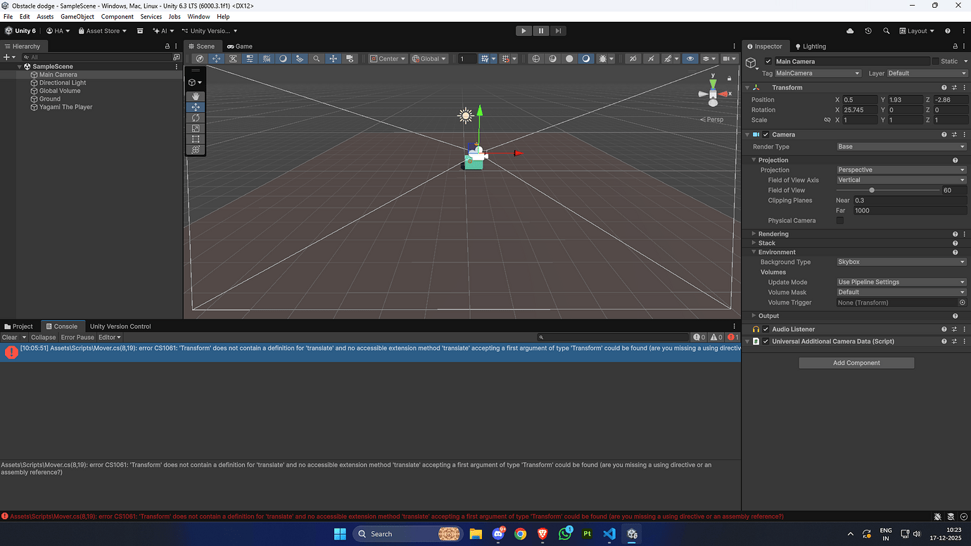 Unity mover script error - Ask - GameDev.tv