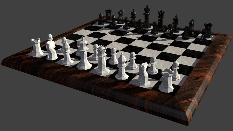 3d Rendering Of A Blurry Black King Chess Piece With Various Chess