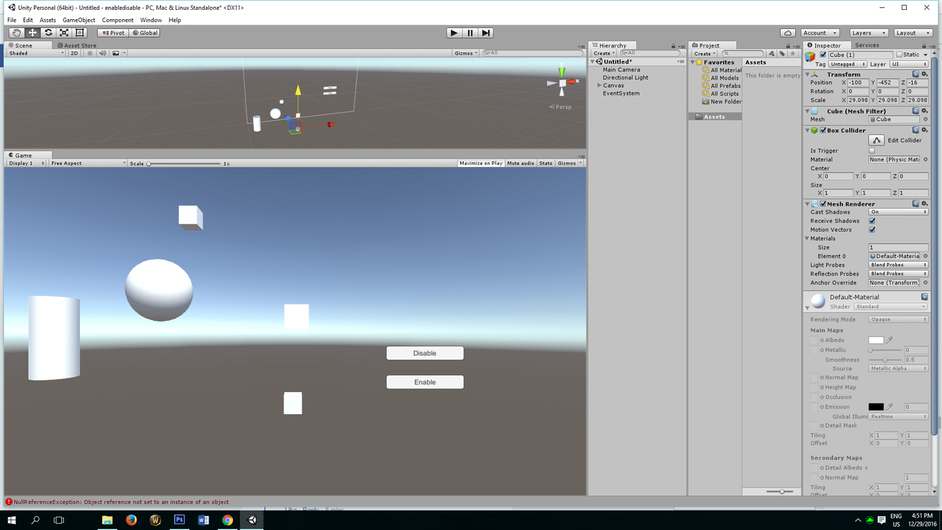 Unity gameObject setActive hide or enable or disable an object with C# code  game dev tips 