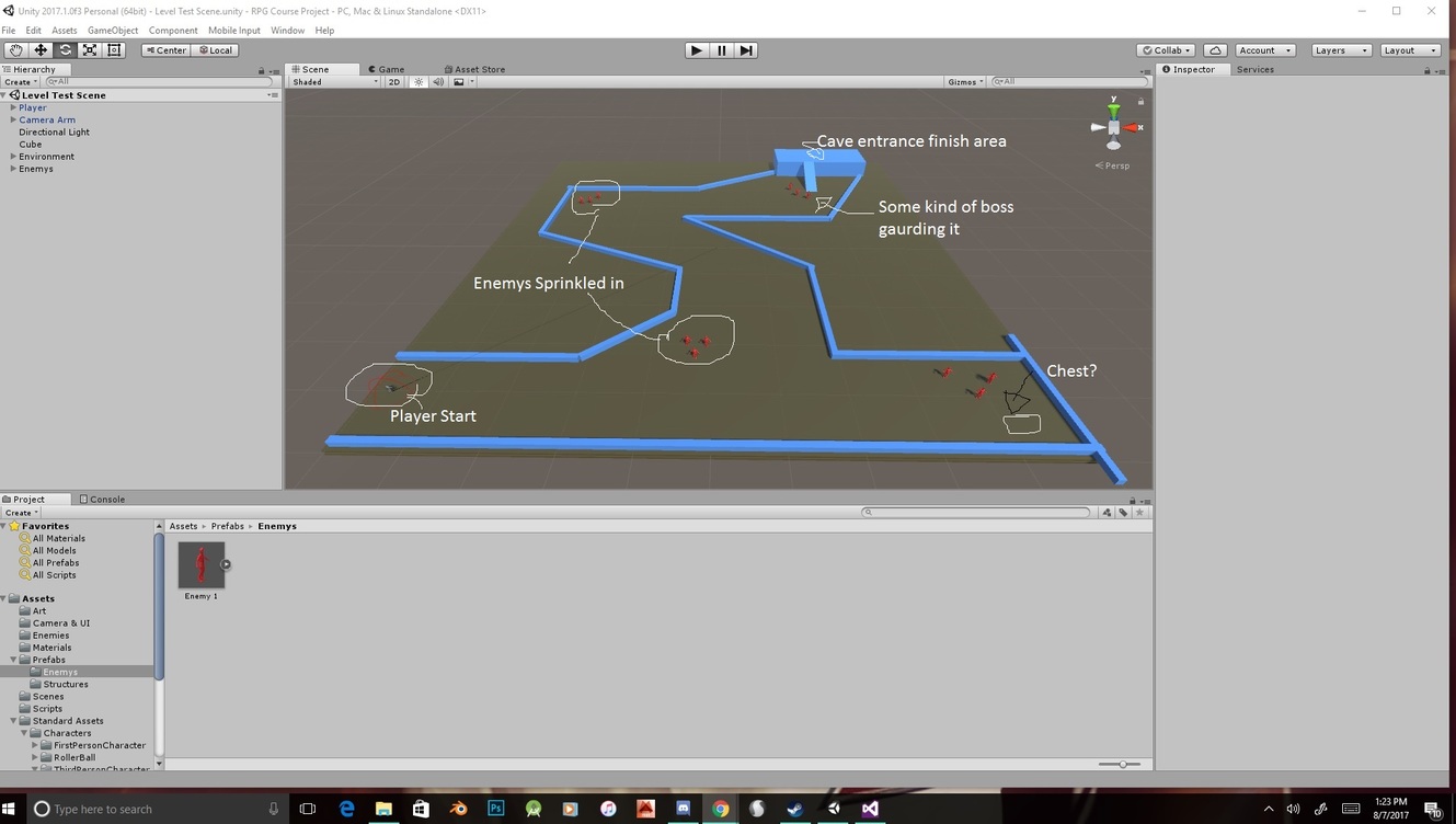 My first level design idea/sketch in unity for RPG Project course ...