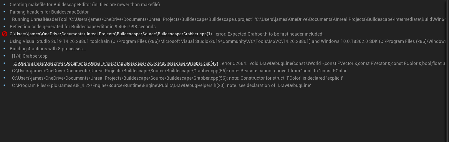 Can't figure out error with DrawDebugLine() - Ask - GameDev.tv