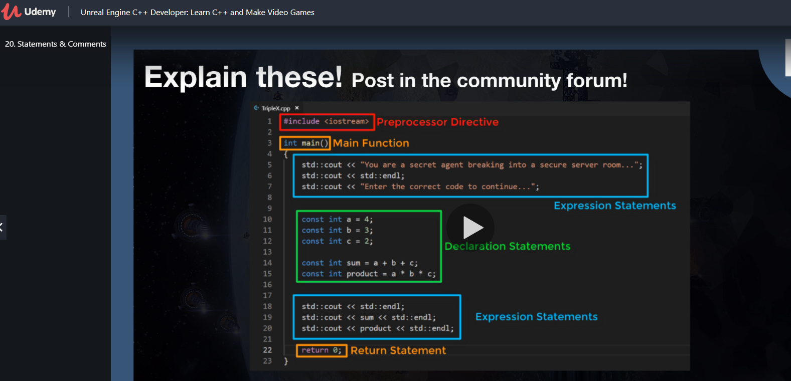 Explaining anatomy of code from lesson 20 in unreal engine - Show ...