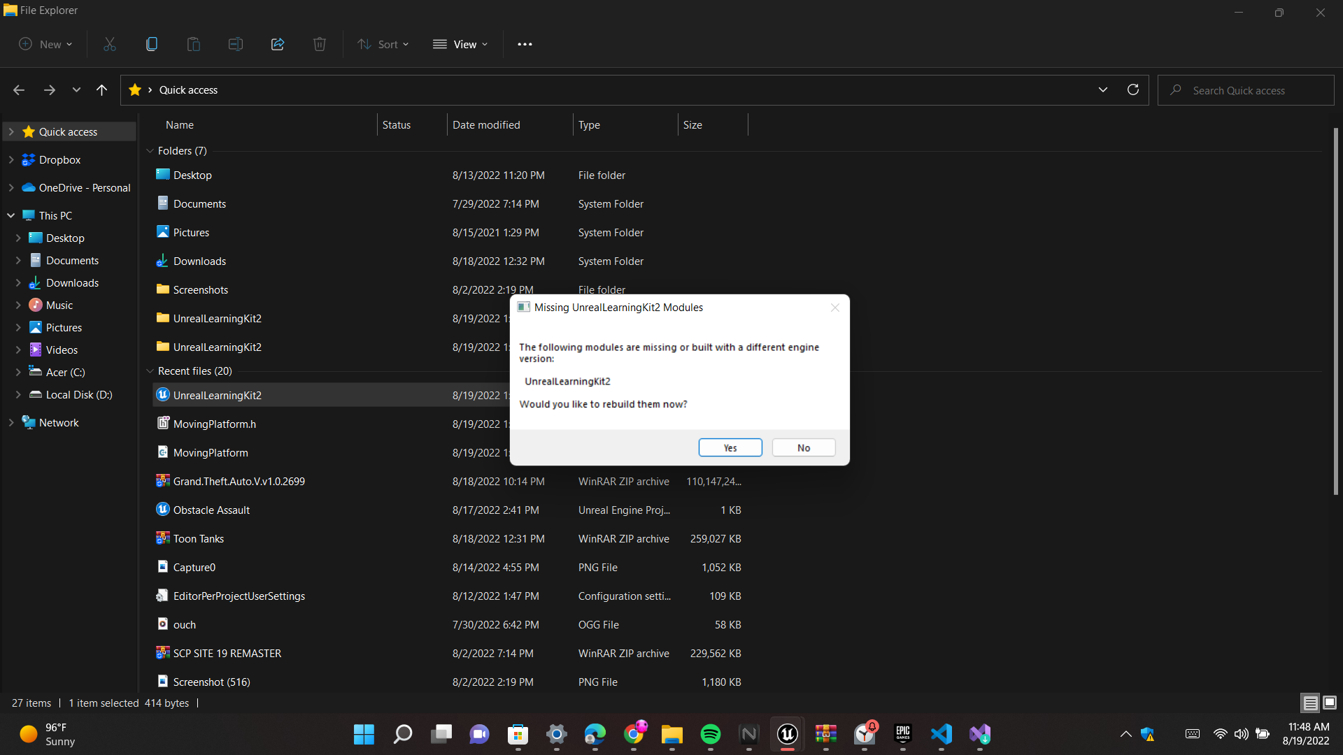 Can't open obstacle assualt and I can't compile c++ class - Ask ...