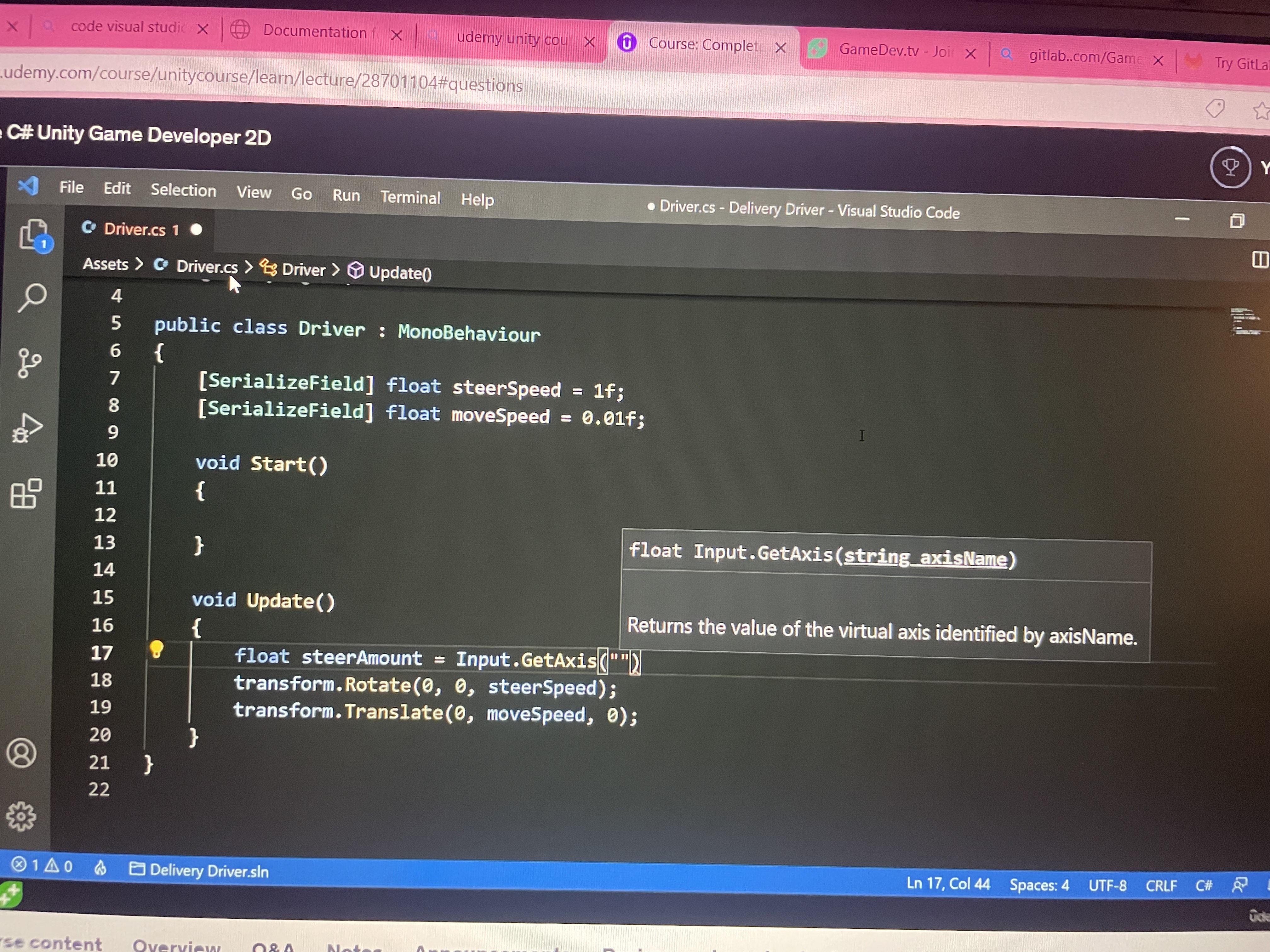 Doing udemy Game dev course and stuck here - Ask - GameDev.tv