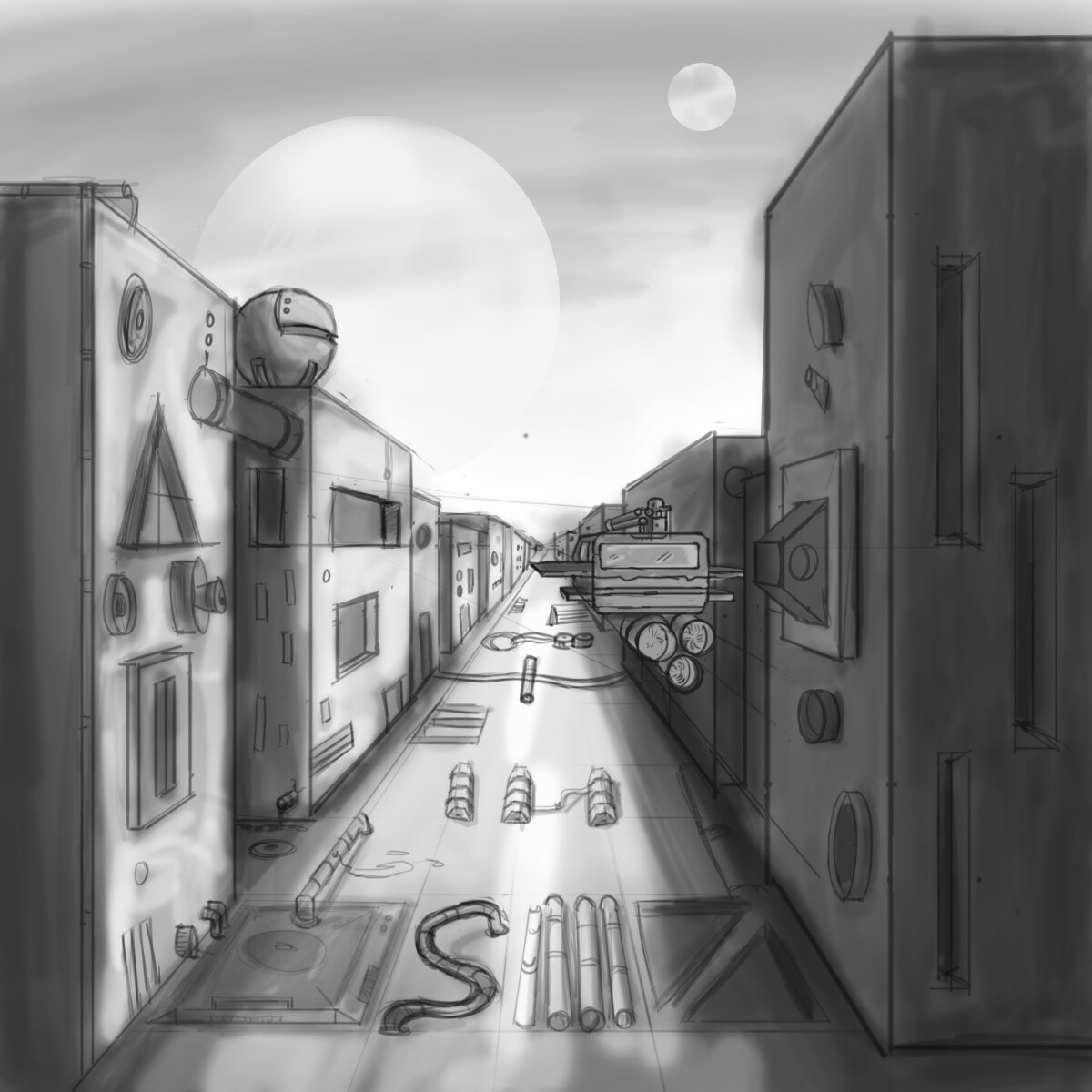 My attempt at drawing a city using 1-point perspective : r/drawing