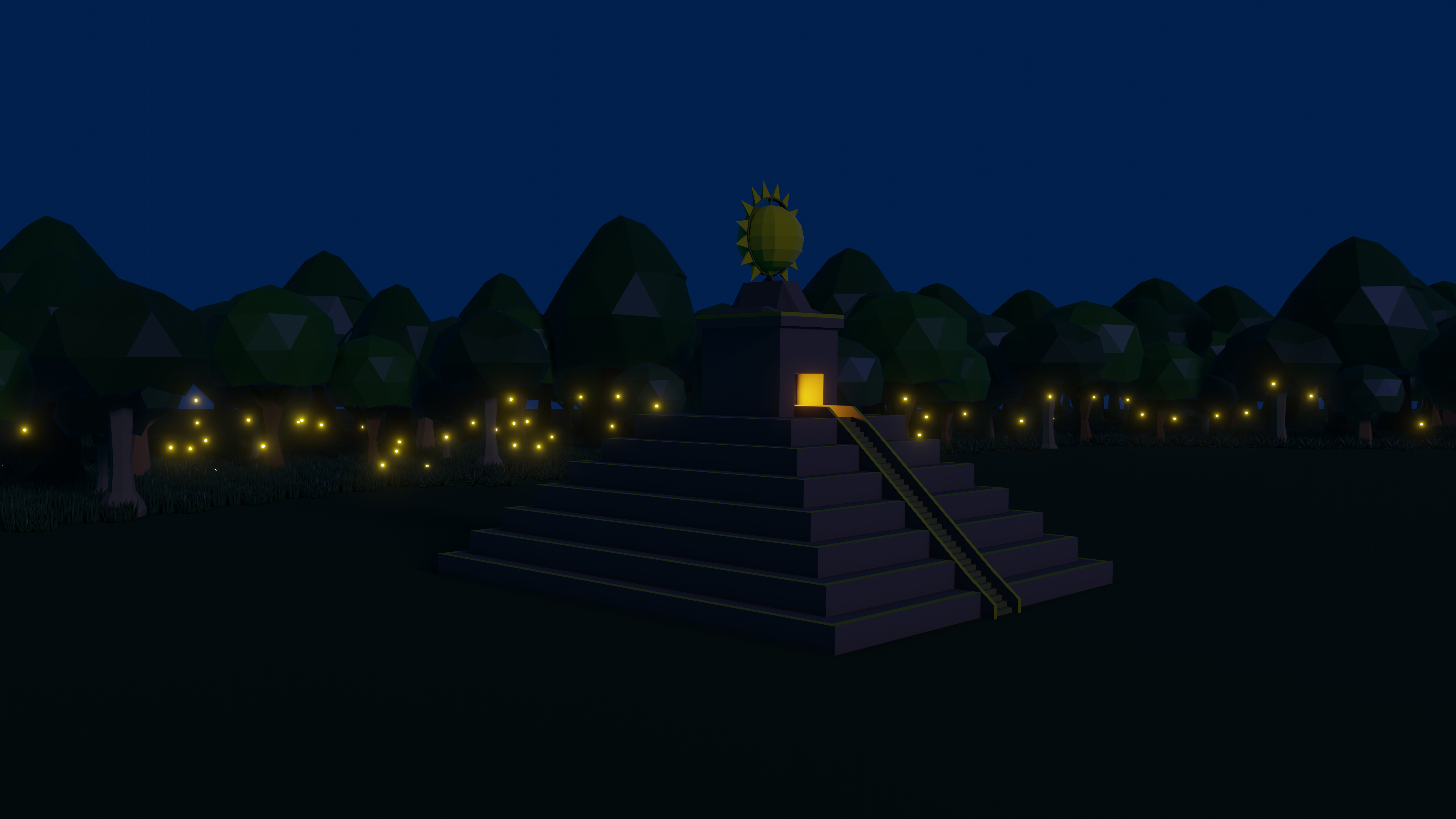 piramide Bosque Noche luciernagas