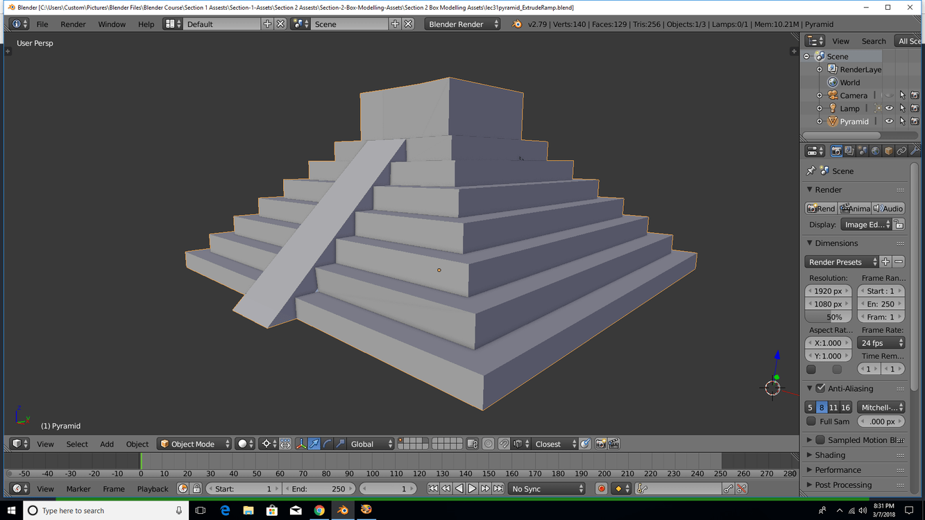 Making A Pyramid Using A Ramp Pyramid with ramp (lesson 31, snapping) - Talk - GameDev.tv