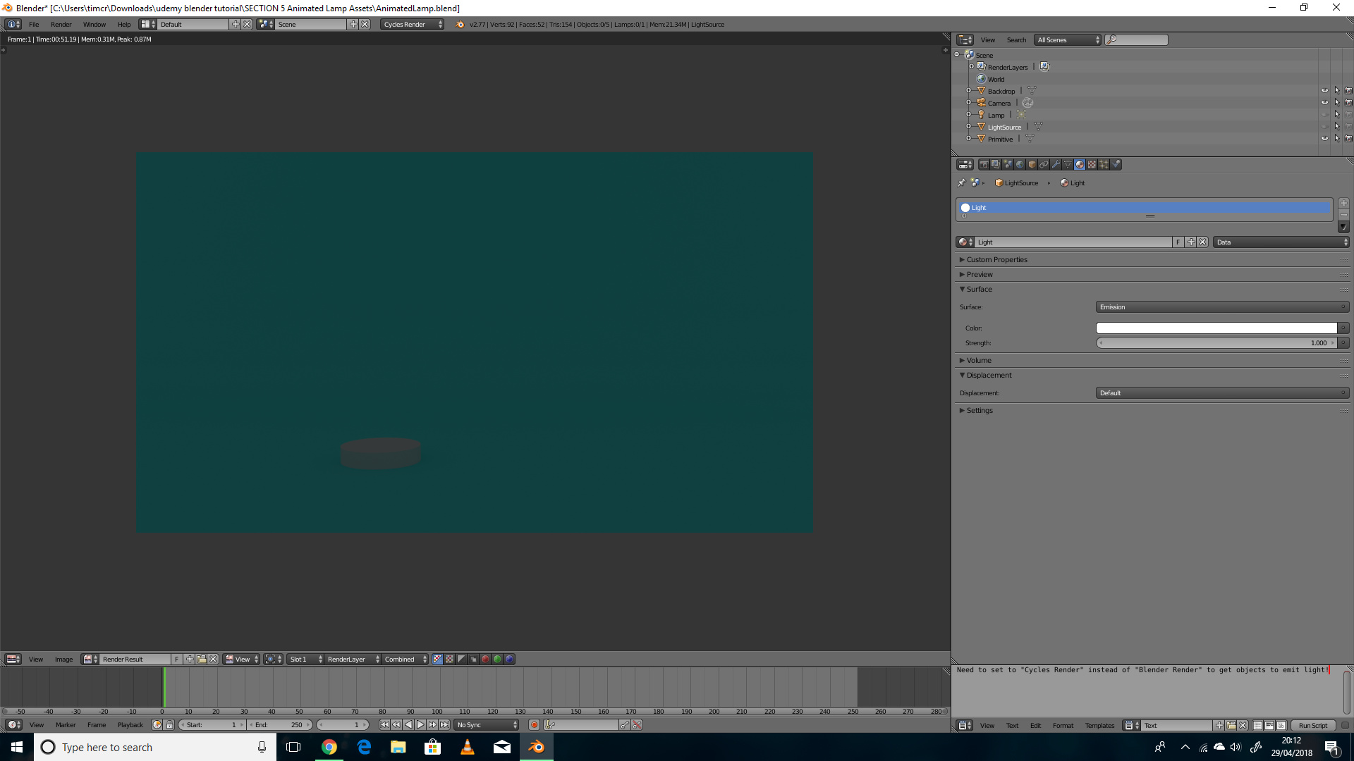 Help please? Blender won't let me emit light Talk GameDev.tv